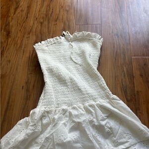 Echo White Strapless Smocked Eyelet Midi Dress